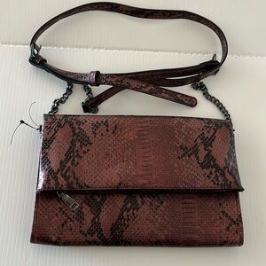 NWOT INC Int Maroon Black Gunmetal Averry Tunnel Convertible Clutch Crossbody